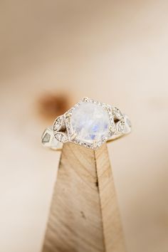 Shown here is The "Lucy in the Sky" Staghead Designs, Moonstone Engagement, Lucy In The Sky, Moonstone Engagement Ring, Ring With Diamond, Colored Stone, Handcrafted Rings, Unique Materials, Fire And Ice