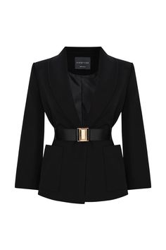 The elegant Armida Jacket features a belt, wide pockets, and three buttons on the sleeve, offering both a modern and functional design. The regular fit ensures a comfortable wear while its refined look completes your daily style. Ideal for both work and social events, it combines practicality with sophistication. Jacket: 62% Polyester, 33% Viscose, 5% Elastane/ Lining: 100% Polyester Dry clean only. Tailored Black Belted Blazer, Elegant Blazer With Belt And Notch Lapel, Elegant Workwear Blazer With Belt Detail, Elegant Blazer With Belt Detail For Work, Elegant Notch Lapel Blazer With Belt, Elegant Formal Blazer With Belt, Formal Black Outerwear With Belt Detail, Formal Black Belted Outerwear, Fitted Blazer With Belt Detail For Work