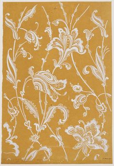 an orange and white print with flowers on it