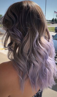 Lavender Ombré Hair, Brunette Dyed Hair Ideas, Ashy Purple Highlights, Lavender Money Piece Hair Brunette, Lavender Tips Hair, Brown And Lilac Hair, Lilac And Brown Hair, Light Brown Hair With Lavender, Summer Hair Dye Ideas