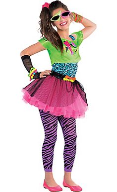 Girls Totally Awesome 80s Costume Zebra Leggings, 80s Fancy Dress, 80s Party Dress, Diy Outfits, Girls Fancy Dress