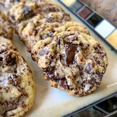 chocolate chip cookies on a white plate