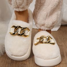 Cat Slippers, Winter Shorts, Chain Decor, Winter Model, Shoes Heel, Soft Slippers, Fuzzy Slippers, Slides Women, Casual Slippers