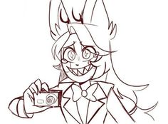 a drawing of an anime character holding a camera