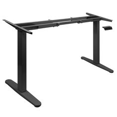 a black standing desk with two legs