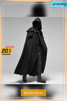 Halloween Party Gothic Men's Long Cloak Hooded Halloween Costume Outerwear, Black Winter Costumes For Fantasy Events, Gothic Black Costume For Winter, Black Vampire Costume For Winter, Black Gothic Costume For Winter, Vintage Halloween Costumes For Themed Events, Vintage Black Halloween Costume, Black Costume Outerwear For Halloween, Black Costumes For Fall Costume Party