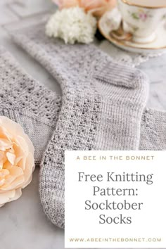 a knitted sock with a flower next to it and the words free knitting pattern socks