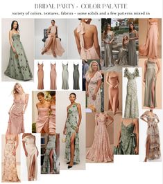 a collage of bridesmaid dresses and gowns in different colors, sizes, and styles