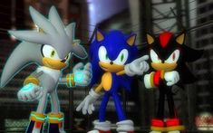 sonic the hedgehog, shadow the hedgehog and tails the cat are standing next to each other