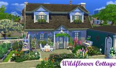 a large house with lots of flowers in the front yard