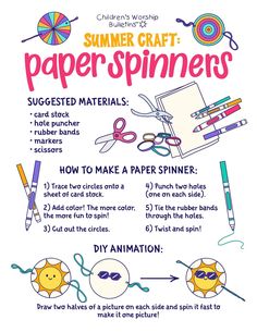 a poster with instructions on how to make paper spinnings for children's crafts