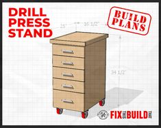 a drawing of a drawer with the words drill press stand on it and an image of a