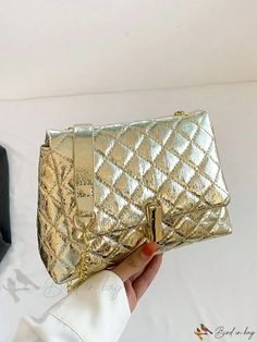 Bird in Bag - Casual All-Match Flap Crossbody Bag with Simple Saddle Stitch Details Quilted Rectangular Party Bag, Party Rectangular Quilted Bag, Gold Quilted Travel Bag, Chic Gold Quilted Bag, Gold Quilted Rectangular Shoulder Bag, Trendy Gold Crossbody Flap Bag, Saddle Stitch, Novelty Bags, Bird In Bag