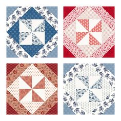 four different quilts are arranged in squares