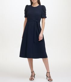 Shop for DKNY Stretch Jewel Neck Short Ruched Sleeve Fit and Flare Midi Dress at Dillard's. Visit Dillard's to find clothing, accessories, shoes, cosmetics & more. The Style of Your Life. Jewel Neck, Easter Dress, Casual Work Outfits, Formal Wedding, Donna Karan, Work Casual, Fit & Flare, Modest Outfits, Fit And Flare