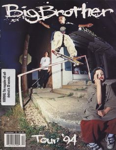 a magazine cover with a skateboarder doing a trick on the stairs and people standing in the background