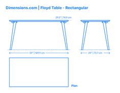 the measurements for a rectangular table with legs