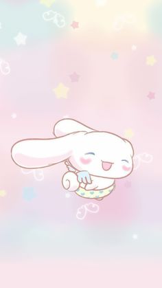 a cartoon bunny flying through the air with stars on it's back and pink background