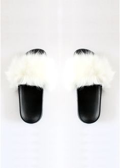 Faux Fur Slides | White – Vegan Fine Body Slides, Slippers