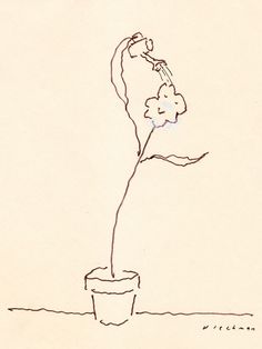 a drawing of a flower in a pot with water coming out of the top one