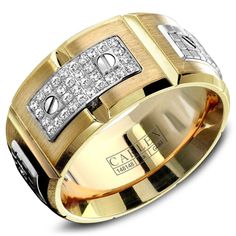 This dapper yellow gold CARLEX featuring four white gold plates encrusted with 32 diamonds and eight original swiss screw is as unique as it is bold. Best Wedding Rings, Wedding Rings For Men, Gold Plates, Pink Moonstone, Cool Wedding Rings, Luxury Rings, Cartier Love Bracelet, Mens Wedding Rings, Men's Rings