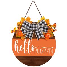 PRICES MAY VARY. Fall Theme - 1pcs wooden sign are included in the package, taking wood grain as background, printed with the words of hello pumpkin, embellished with artificial leaves, berries, pumpkin and a bow, rustic and delicate. With a hemp for hanging, very easy to use. Proper Size - The wooden sign is about 30 x 30cm/12 x 12 inch, proper size for your front door, window, wall, etc., bring vitality into your home and party. Good Material - Made of durable wood, close to nature, safe and o Thanksgiving Door Sign, Fall Wooden Door Hangers, Farmhouse Door Hanger, Welcome Wood Sign, Burlap Door Hanger, Fall Decor Diy Crafts, Fall Wood Signs, Farmhouse Door, Artificial Leaves