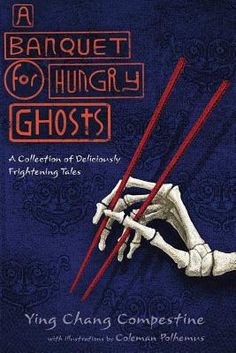 a book cover with an image of a skeleton holding chopsticks in it's hand