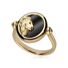 Express yourself with this gorgeous reversible zodiac signet ring crafted in 925 yellow gold plated silver with black onyx gemstone.  On one side the word ‘Leo’ has been carefully inscribed and the reverse side of the ring depicts the lion of Leo symbol. A quick buff with a jewellery cleaning cloth will remove metal tarnishes and keep gemstones looking glossy. Lannister House, Leo Symbol, Flip Ring, Dragon Oc, Gothic Glam, Zodiac Rings, Animal Ring, Zodiac Leo, Head Ring