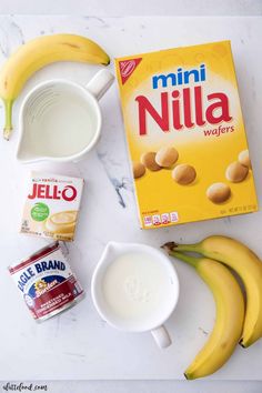 ingredients to make an oatmeal smoothie laid out on a counter