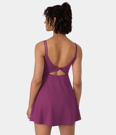 Softlyzero™ Plush Double Straps Backless Twisted 2-Piece Pocket Slip Dance Active Dress Pink Sleeveless Swim Dress With Built-in Bra, Backless Swim Dress With Built-in Bra, Underwire Swim Dress With Built-in Bra, Pink Swim Dress With Built-in Bra, Active Dress, 2 Piece, How To Wear