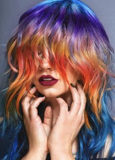 #Rainbows and #sunsets! Sunset Hair, Short Haircut Styles, Haircut And Color, Hair Inspiration Color, Bob Haircuts, Hair Inspo Color, Rainbow Hair, Cool Hair Color, Hair Color Trends