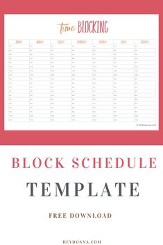 the free printable block schedule template