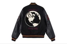 Earth Embroidery, Senior Jackets, Jacket For Men, Streetwear Men Outfits, Leather Sleeve, Baseball Jacket, Jacket Design, 로고 디자인, Mens Streetwear