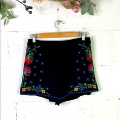 Xhilaration Black Floral Embroidered Shorts Elasticized Waist Size M New With Tags Approximately Measurements Laying Flat Waist 13 1/2 Rise 12 Inseam 3 Summer Stretch Embroidered Bottoms, Summer Embroidered Stretch Bottoms, Summer Stretch Bottoms With Floral Embroidery, Stretch Bottoms With Floral Embroidery For Summer, Floral Embroidered Stretch Bottoms For Summer, Black Embroidered Cotton Shorts, Black Bottoms With Floral Embroidery For Summer, Black Floral Embroidered Bottoms For Summer, Fitted Embroidered Black Bottoms