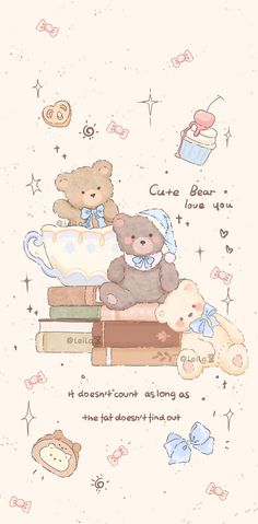 two teddy bears sitting on top of books with the caption cate bear love you