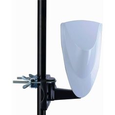 a black pole with a white object on it's side and two metal poles attached to it