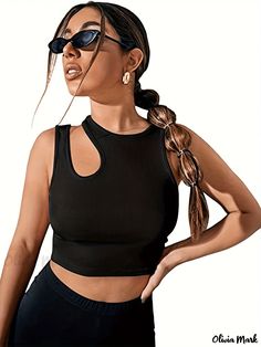 Olivia Mark - Cut Out Solid Tank Top, Sexy Slim Workout Sleeveless Tank Top, Women's Clothing Slim Workout, Solid Tank Tops, Crop Tank Top, Black Women Fashion, Sleeveless Tank Top, Sleeveless Tank, Olivia Mark, Cropped Tank Top, Crop Tank