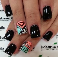 Instagram photo of acrylic nails by botanicnails Rustic Nail Designs, Nails Ideas Coffin, Dirty Nails, Aztec Nail Art, Feature Nail, Acrylic Nails Ideas, Botanic Nails, Aztec Nails, Nails Neon