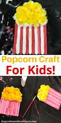 popcorn craft for kids with popsicle sticks and marshmallows