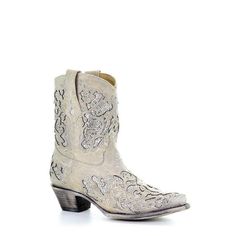 Corral Ladies Mariah White Glitter Inlay & Crystals Ankle Boots A3550 – Wild West Boot Store Ankle Cowgirl Boots, Boots Party, Shoes Cool, Pu Boots, Wedding Boots, Spring Boots, Western Boots Women, Pointed Toe Boots, Round Toe Heels