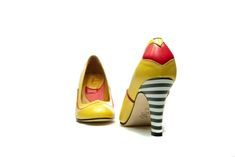 This yellow handmade high heel leather pump truly presents phrase: Shoe love is true love! Made in yellow color from softest leather they are celebration of shoes. Embellished with the piping and heart details on the back, they are special as every woman wearing them. Extremely comfortable high heel pump is every women's dream and the moment you try these beauties they become your best friend for years to come. Signature with striped heel, they are unique and recognizable as you are. Wear them w Yellow High Heels With Sculpted Heel, Yellow Round Toe Heels For Wedding, Yellow Heels With Sculpted Heel And Round Toe, Yellow Round Toe Heels With Sculpted Heel, Yellow Almond Toe Heels With Padded Heel, Yellow Court Shoes With 4-inch Heel And Round Toe, Retro Yellow High Heels, Yellow Retro High Heels, Red Sheep