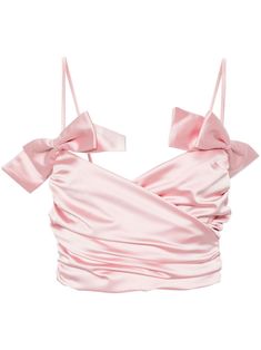 flamingo pink satin weave twisted band bow detailing wide neck side zip fastening spaghetti straps cropped Aliyah Core, Fw 2024, Ny Outfits, Trust Fund, Uptown Girl, Flamingo Pink, Versace Outfit, Twisted Band