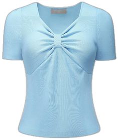 Fitted Solid Color Knit Top With Short Sleeves, Fitted Blue V-neck Knit Top, Blue Fitted V-neck Knit Top, Elegant Short Sleeve Knit Top For Summer, Elegant Short Sleeve Knit Top, Feminine Fitted Knit Top For Work, Chic Blue Short Sleeve Knit Top, Fitted Knit Top With Short Sleeves, Fitted Short Sleeve Knit Top For Work