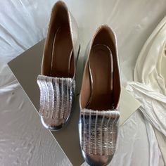 Delicate Silver Loafer Heels Purchase At Marni Sf In 2019. Excellent Never Used Condition, Size 8, Short Toe Box. High Heel Loafers For Spring Party, Evening Loafers With Sculpted Heel And Round Toe, Evening Loafers With Almond Toe And Sculpted Heel, Silver Court Shoes For Office In Spring, Silver Court Shoes For Spring Office Wear, Spring Silver Court Shoes For Office, Luxury Pointed Toe Party Loafers, Luxury Pointed Toe Loafers For Party, Silver Low Heel Court Shoes For Office