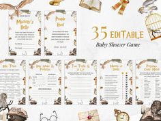 the baby shower game is designed to look like an owl and birdcage with gold trimmings