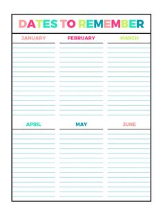 a printable calendar with dates to remember