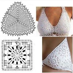 Crochet Bra Pattern Free Diagram, Crochet Bikinis Free Patterns, Crochet Bathsuit, Crochet Bra Pattern, Crochet Blouse Free Pattern, Crochet Lingerie, Granny Square Crochet Patterns Free, Crochet Bra