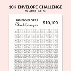 the 5k envelope challenge is shown in black and white on a pink background with text