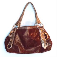 Vintage Kathy Van Zeeland Mint Condition Brown Gold Suede Shoulder Handbag Purse Like Brand New! Coquette Theme, Kathy Van Zeeland Handbags, Leopard Print Handbags, Y2k Shoulder Bag, Kathy Van Zeeland, Boho Handbags, Bags Vintage, Gold Vinyl, Boho Purses