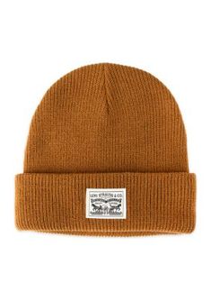 Keep warm with this Cardigan Stitch Logo Patch Beanie Hat from Levi's. Featuring the iconic double-horse Levi's patch logo and soft cardigan stitch material. The versatile design complements a variety of outfits. | Levi's Men's Cardigan Stitch Logo Patch Beanie Hat, Tan Winter Cotton Hats With Logo Patch, Winter Cotton Beanie With Logo Patch, Fall Casual Beanie With Logo Patch, Casual Fall Beanie With Logo Patch, Brown Cotton Winter Hat, Brown Classic Beanie For Winter, Mens Cardigan, Soft Cardigan, Levis Men